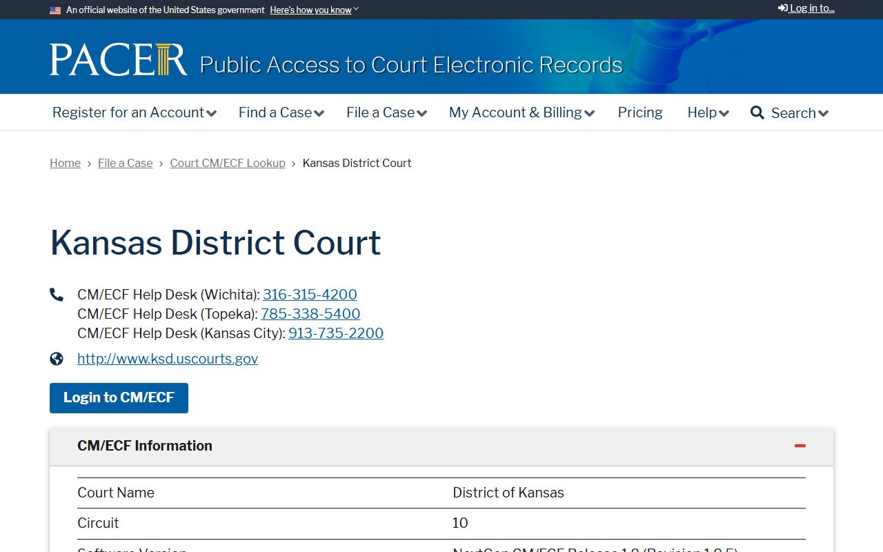 Stevens County court dockets District of Kansas PACER CM ECF lookup
