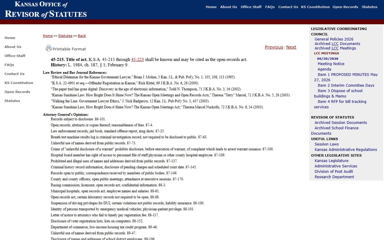 Stevens County court records Kansas Open Records Act title statute