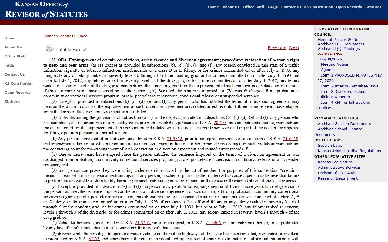 Stevens County criminal court records Kansas criminal expungement statute