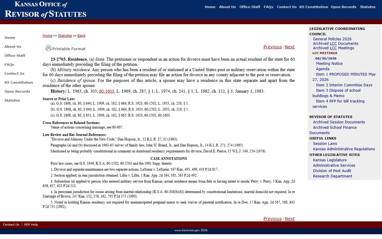 Stevens County district court divorce residency statute