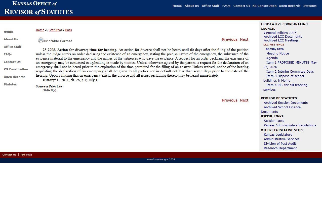 Stevens County district court divorce hearing timing statute