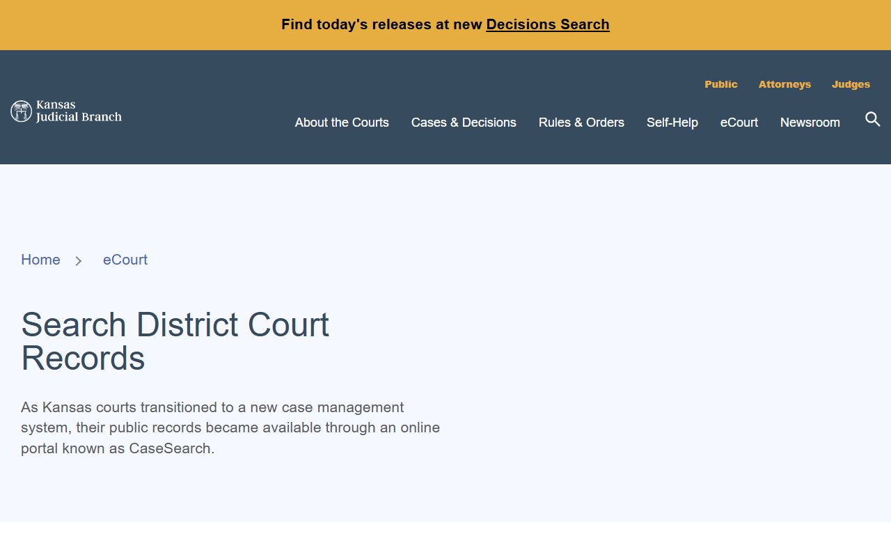 Stevens County court records Kansas district court access page