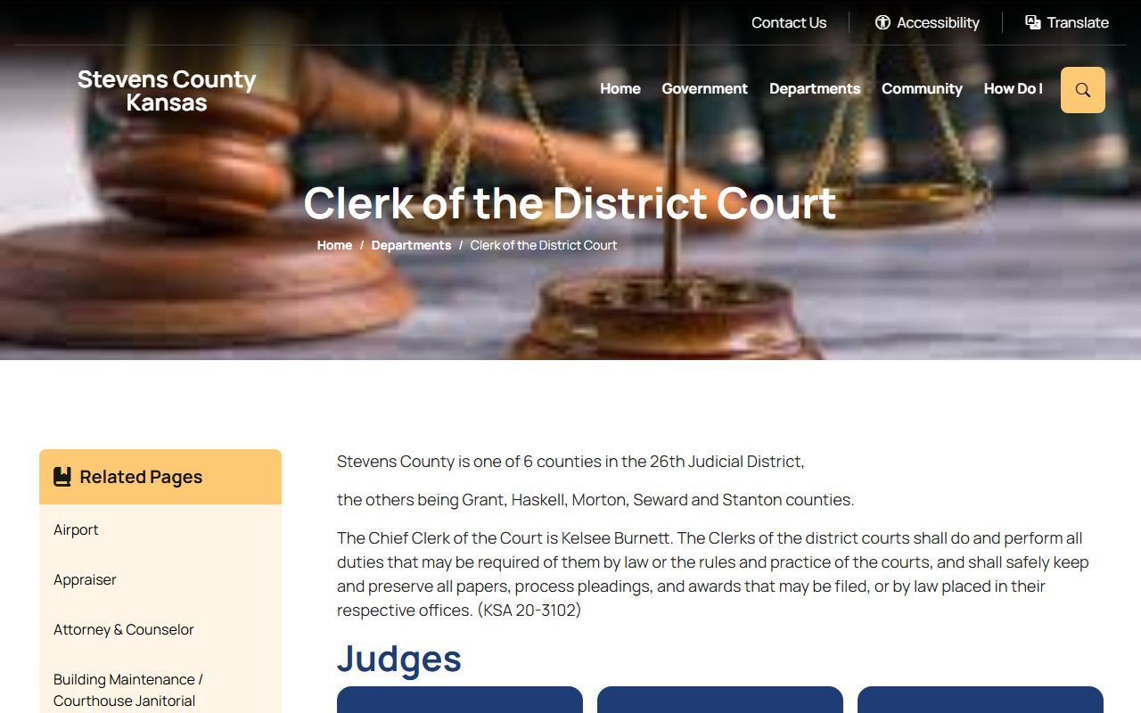 Stevens County court records Clerk of the District Court page