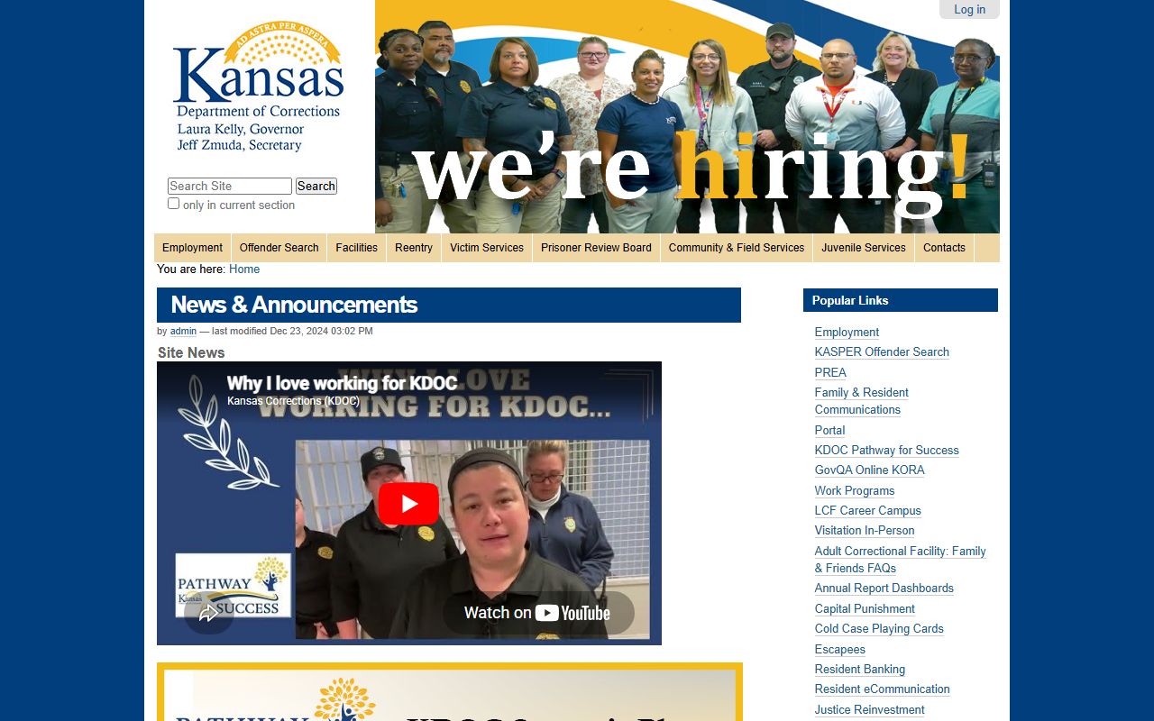 Stevens County inmate records Kansas Department of Corrections source