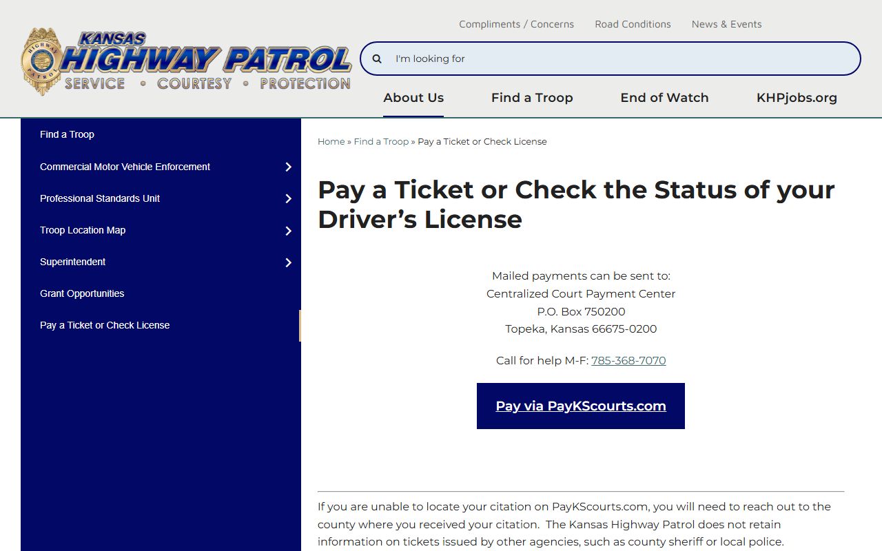 Stevens County traffic court records Kansas Highway Patrol ticket guidance